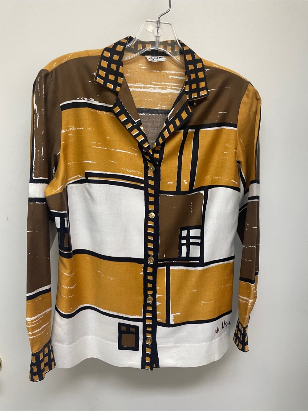 Vintage Vera  Mustard & Brown Geometric Button-Up Shirt